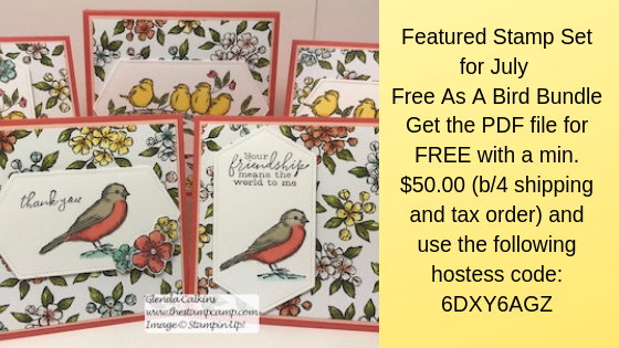 Featured Stamp Set for July is the Free As A Bird Bundle from Stampin' Up! Details on my blog here: https://wp.me/p59VWq-aaP #stampinup #thestampcamp #freeasabird #box