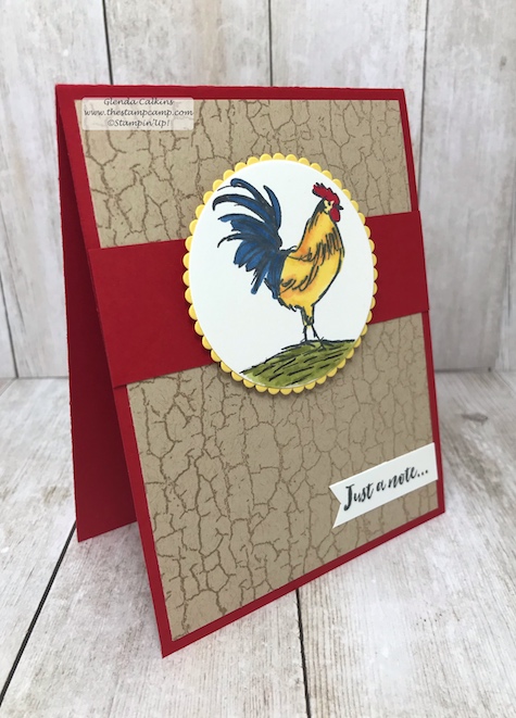 The Home to Roost stamp set is a Sale-a-bration set which means it is free with a min. $50.00 online order with me; www.thestampcamp.com #stampinup #thestampcamp #Rooster #handmade
