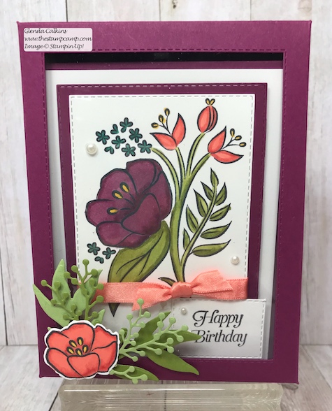 My featured stamp set for April is the All That You Are stamp set and I paired it with the Rectangle Stitched framelits and the Frosted Boquet Framelits dies from Stampin' Up!  The first bonus project for this month will be this gorgeous box to go with your 4 cards.  Details on my blog: www.thestampcamp.com #stampinup #thestampcamp #glendasblog #cardkit