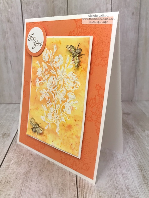 This is the Brusho Resists technique with the Very Vintage stamp set from Stampin' Up!  Details are on my blog: www.thestampcamp.com #stampinup #thestampcamp #glendasblog #technique