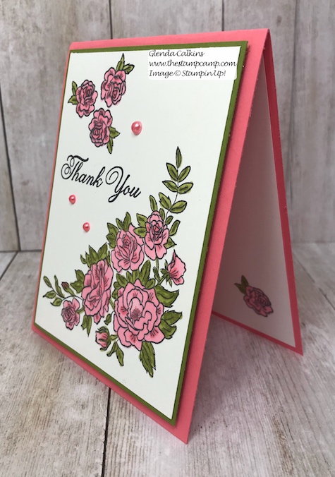 This is the Climbing Roses stamp set from Stampin' Up!  It is so pretty done up in Flirty Flamingo; but then I'm partial to pink.  details on my blog: www.thestampcamp.com #stampinup #thestampcamp #cards #roses