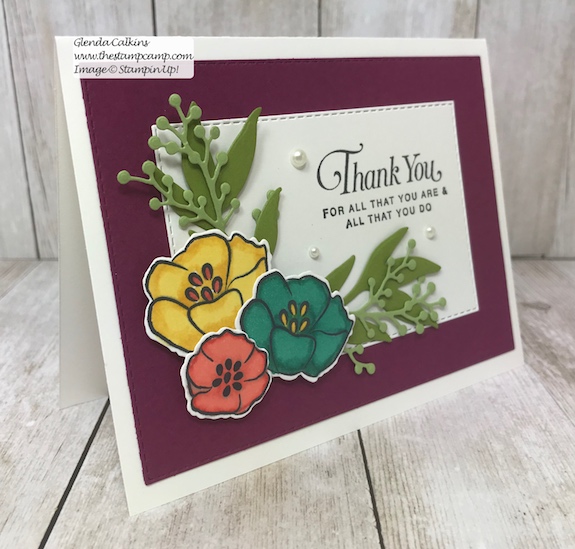 My featured stamp set for April is the All That You Are stamp set and I paired it with the Rectangle Stitched framelits and the Frosted Boquet Framelits dies from Stampin' Up! The first bonus project for this month will be this gorgeous box to go with your 4 cards. Details on my blog: www.thestampcamp.com #stampinup #thestampcamp #glendasblog #cardkit