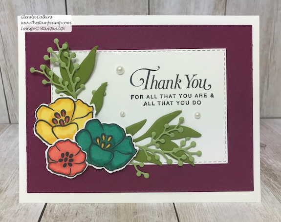 My featured stamp set for April is the All That You Are stamp set and I paired it with the Rectangle Stitched framelits and the Frosted Boquet Framelits dies from Stampin' Up! The first bonus project for this month will be this gorgeous box to go with your 4 cards. Details on my blog: www.thestampcamp.com #stampinup #thestampcamp #glendasblog #cardkit