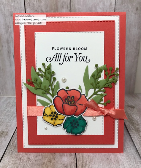 My featured stamp set for April is the All That You Are stamp set and I paired it with the Rectangle Stitched framelits and the Frosted Boquet Framelits dies from Stampin' Up! The first bonus project for this month will be this gorgeous box to go with your 4 cards. Details on my blog: www.thestampcamp.com #stampinup #thestampcamp #glendasblog #cardkit