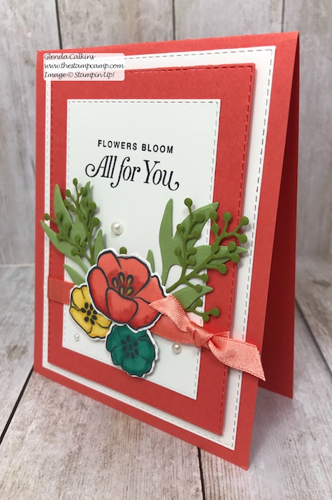 My featured stamp set for April is the All That You Are stamp set and I paired it with the Rectangle Stitched framelits and the Frosted Boquet Framelits dies from Stampin' Up!  The first bonus project for this month will be this gorgeous box to go with your 4 cards.  Details on my blog: www.thestampcamp.com #stampinup #thestampcamp #glendasblog #cardkit