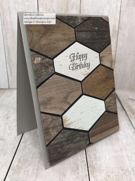 Faux Wood Tile look created using the Tailored Tag Punch from Stampin' Up! Details on my blog: www.thestampcamp.com #stampinup #punches #thestampcamp #masculine