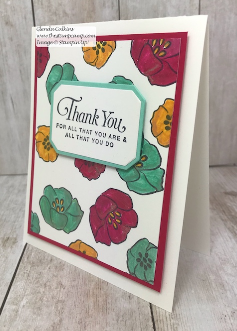 Using Shimmer Paint to color in your stamped images.  Supplies can be purchased on my blog: www.thestampcamp.com #stampinup #thestampcamp #glendasblog #shimmerpaint