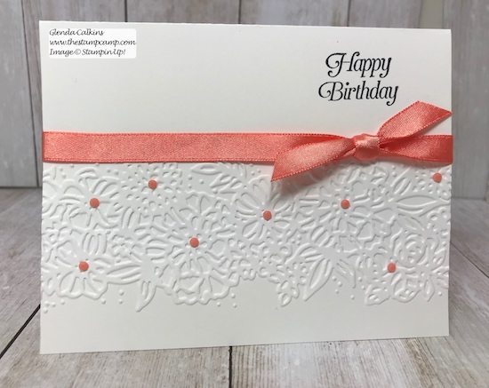 Let the beauty of the Embossing Folders be the focal point to your cards.  Simply Simple stamping is all you need.  Details www.thestampcamp.com #stampinup #simplysimplestamping #thestampcamp #glendasblog