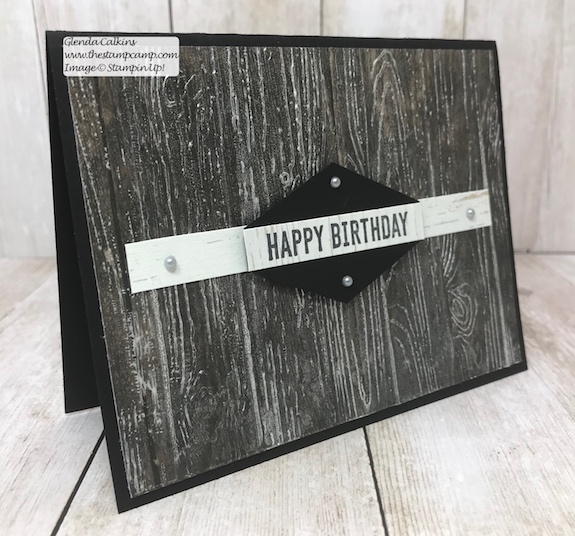This is a fun technique created using the Frost White Shimmer Paint and the Pinewood Planks embossing folder.  Visit my blog for details: www.thestampcamp.com #stampinup #thestampcamp #masculine #techniques