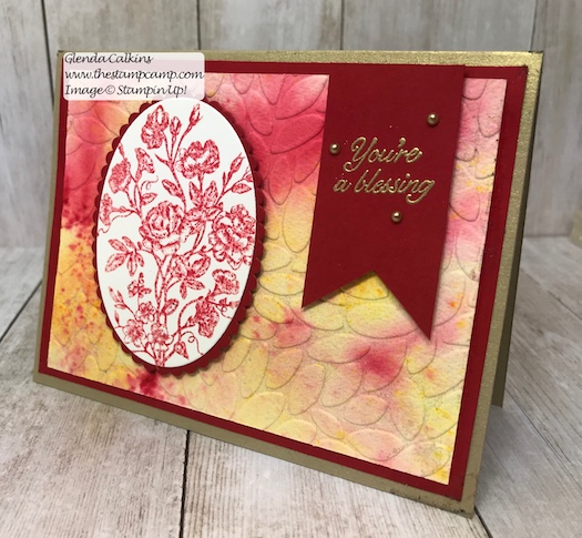 Another Brusho Crystal Colour Technique using embossing folders. Check out the Stamp Camp on Pinterest for different techniques. #thestampcamp #stampinup #techniques #brushocrystalcolours