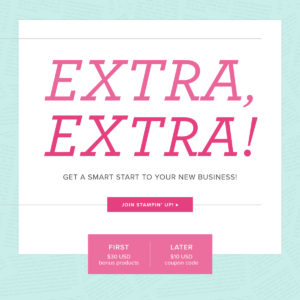 Extra Extra sign up during the months of July - August 31 and receive extra products in your starter kit. Details on my blog here: https://wp.me/p59VWq-aaP #stampinup #thestampcamp #starterkit #stamp