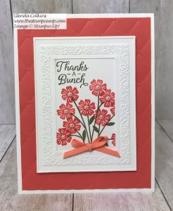This is the Beautiful Bouquet stamp set from Stampin' Up! with the Heirloom Dies and Embossing Folder. Details on my blog here: https://wp.me/p59VWq-ahi #stampinup #beautifulbouquet #bouquet #flowers #embossing