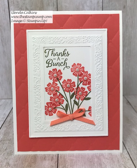 This is the Beautiful Bouquet stamp set from Stampin' Up! with the Heirloom Dies and Embossing Folder. Details on my blog here: https://wp.me/p59VWq-ahi #stampinup #beautifulbouquet #bouquet #flowers #embossing