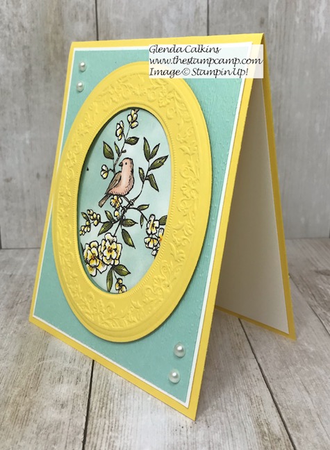 This is the Bird Ballad Designer Series Paper and the Heirloom Dies/Embossing Folders from Stampin' Up! Love the detail in the embossing. Details are on my blog here: https://wp.me/p59VWq-ah2 #stampinup #dies #embossing #thestampcamp #birdballad