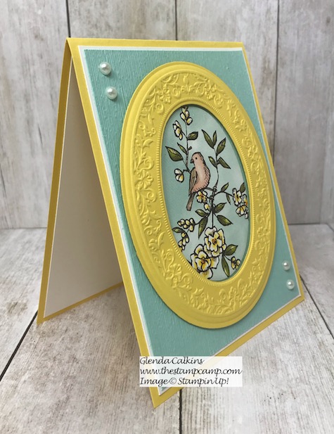 This is the Bird Ballad Designer Series Paper and the Heirloom Dies/Embossing Folders from Stampin' Up! Love the detail in the embossing. Details are on my blog here: https://wp.me/p59VWq-ah2 #stampinup #dies #embossing #thestampcamp #birdballad