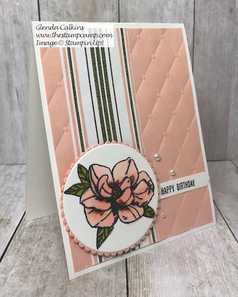 This is the Magnolia Blooms stamp set from the Stampin' Up! Beginners Brochure. Details can be found on my blog here: https://wp.me/p59VWq-ahv . #stampinup #magnolia #thestampcamp #stamps