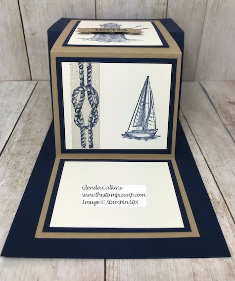 This is the Sailing Home stamp set with the Come Sail Away DSP from Stampin' Up! Details on my blog here: https://wp.me/p59VWq-ad0 #stampinup #thestampcamp #masculine #sailinghome