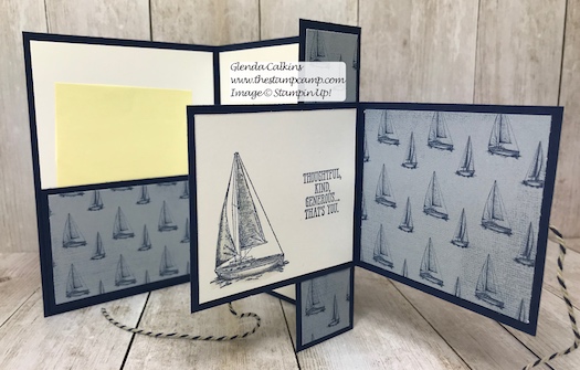 This is a fun fold card which has 2 cards and a gift card holder all in one! So fun to create and great for many different occasions. All the products are from Stampin' Up! You can view the details and place your order by clicking this link: https://wp.me/p59VWq-afn #stampinup #funfold #thestampcamp #masculine
