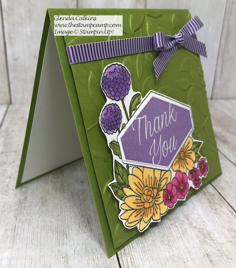 This is the Accented Blooms stamp set from Stampin' Up! It has a coordinating punch to go with the sentiments in the stamp set. It is called the Tailored Tag punch. Details are on my blog here: https://wp.me/p59VWq-ajj #stampinup #tailoredtag #punches #thestampcamp