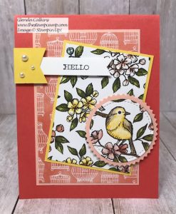 This is the Bird Ballad Designer Series Paper from Stampin' Up! See how easy it is to create a card with just papers and minimal stamping. Details on my blog here: https://wp.me/p59VWq-aiP #stampinup #thestampcamp #designerpaper #stamp