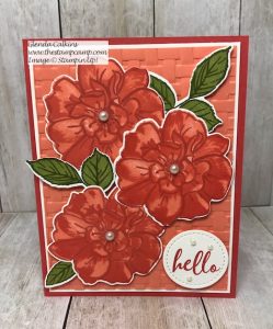 My featured stamp set for August is the "To A Wild Rose Bundle" from Stampin' Up! This is one of the cards I created using the Stamparatus from Stampin' Up! The video is on my blog here: https://glendasblog.com/stamparatus-tips-for-the-to-a-wild-rose-bundle/ #stampinup #wildrose #stamparatus #thestampcamp