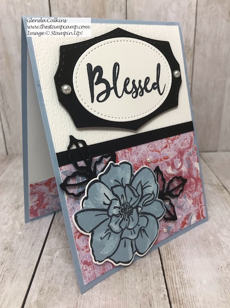 This is the Stampin' Up! Woven Heirlooms Designer Series Paper and the To a Wild Rose stamp set. This was done for a sketch challenge. Details are on my blog here: https://wp.me/p59VWq-akt #stampin #heirloom #wildrose #thestampcamp