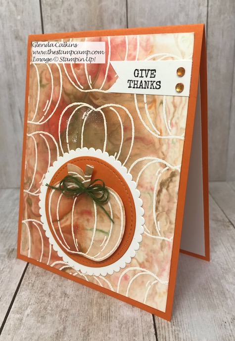 This is the Harvest Hellos Bundle with the Embossed Resists Shaving Cream Technique. Details and video on my blog here: https://wp.me/p59VWq-aqh #stampinup #thestampcamp #halloween #harvesthellos