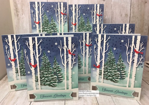 This is the Paper Pumpkin Kit for October 2019; it features the Winter Woods card kit. Details to become a Paper Pumpkin Subscriber are on my blog here: https://wp.me/p59VWq-auP #stampinup #paperpumpkin #thestampcamp #kits