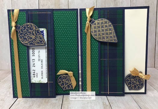 This is the Christmas Gleaming Bundle Fun Fold Gift Card Holder and a Card all in one. Details can be found on my blog here: https://wp.me/p59VWq-axM #stampinup #thestampcamp #giftcardholder #christmas