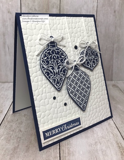 The ornaments on this card are from the Gleaming Ornaments punch pack from Stampin' Up! It is part of the Christmas Gleaming Bundle. Details are on my blog here: https://wp.me/p59VWq-awQ #stampinup #thestampcamp #christmas #ornaments