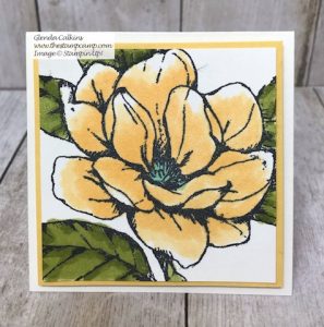 This little 3 x 3 card would be great in my little box with chocolates; who wouldn't like to receive this gift. Visit my Blog for details: https://wp.me/p59VWq-azh #stampinup #thestampcamp #handmadegift #magnolia
