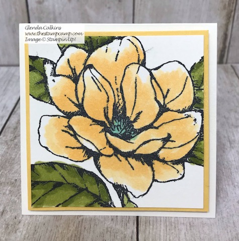 This little 3 x 3 card would be great in my little box with chocolates; who wouldn't like to receive this gift. Visit my Blog for details: https://wp.me/p59VWq-azh #stampinup #thestampcamp #handmadegift #magnolia