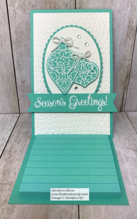 This is the Christmas Gleaming Bundle turned into a gorgeous Sticky Note Holder for anyones desk with coordinating Christmas card. Details can be found on my blog here: https://wp.me/p59VWq-aB2 #stampinup #thestampcamp #stickynote #christmas