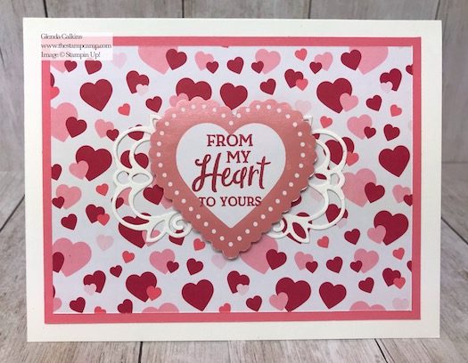 From My Heart Specialty Designer Series Paper One Sheet Wonder technique. Details on my blog here: https://wp.me/p59VWq-aIs #stampinup #heartfeltbundle #thestampcamp #hearts