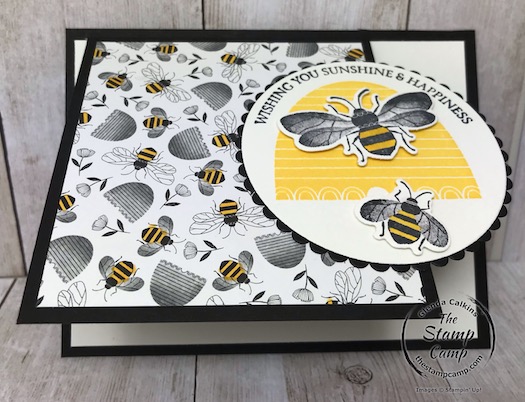 This is the Honey Bee Bundle and the Golden Honey Specialty Designer Series paper from Stampin' UP! Details on my blog here: https://wp.me/p59VWq-aKO #stampinup #thestampcamp #saleabration #honeybee