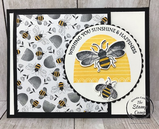 This is the Honey Bee Bundle and the Golden Honey Specialty Designer Series paper from Stampin' UP! Details on my blog here: https://wp.me/p59VWq-aKO #stampinup #thestampcamp #saleabration #honeybee