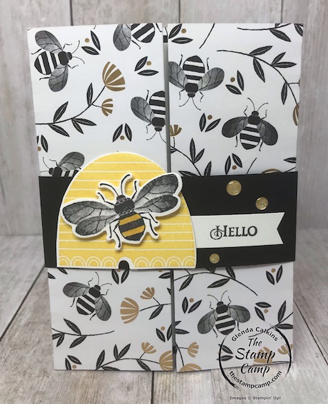 This is the Double Dutch Barn Door fun fold card using the Honey Bee Bundle and the Golden Honey Specialty Designer Series Paper which is FREE during Sale-a-bration. Details are on my blog here: https://wp.me/p59VWq-aKm #stampinup #honeybee #thestampcamp #saleabration