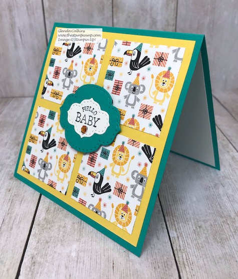 So Sentimental paired with the Birthday Bonanza Designer Series Paper from Stampin' Up! Details can be found on my blog here: So Sentimental paired with the Birthday Bonanza Designer Series Paper #stampinup #thestampcamp #baby