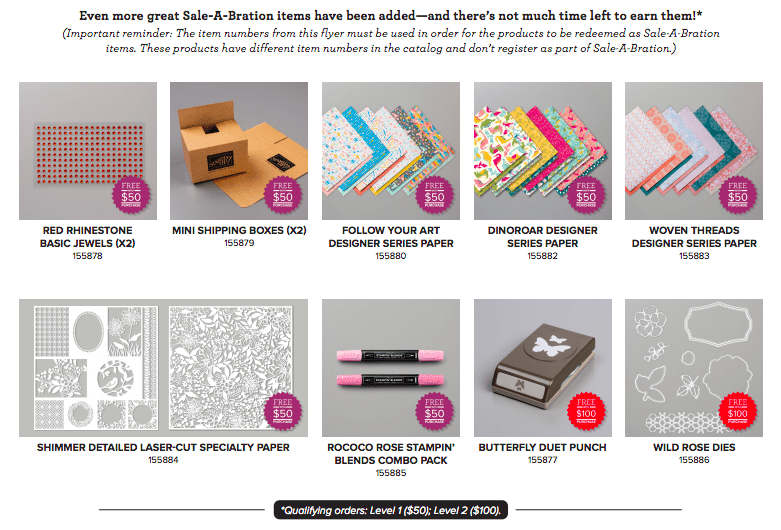 This is the 3rd release of Sale-a-bration from Stampin' Up! Get a FREE item with every $50.00 spent. See details on my blog here: https://wp.me/p59VWq-aRX #stampinup #saleabration #thestampcamp