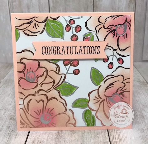 This is part of the 2nd Release for Sale-a-bration Freebies for 2020. Love this foiled paper. Details on my blog here: https://wp.me/p59VWq-aSf . #stampinup #saleabration #thestampcamp #floweringfoils
