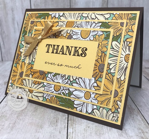 The Ornate Garden Specialty Designer Series Paper paired with the Stitched Rectangles dies create the Perfect Triple Framed card. Details can be found on my blog here: https://wp.me/p59VWq-aXy . #stampinup #tripleframe #ornategarden #thestampcamp