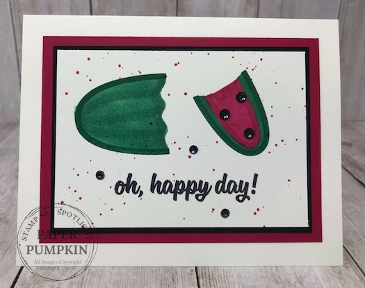 The May Paper Pumpkin Kit is the In Color kit. I created this fun Watermelon Card from the May Paper Pumpkin stamp set. Details can be found on my blog here: https://wp.me/p59VWq-beK. #stampinup #paperpumpkin #thestampcamp