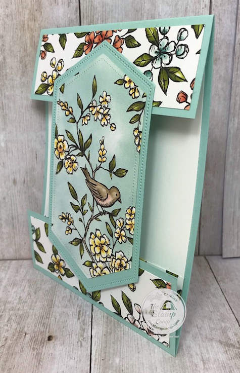 Here's a fun fold card featuring the Bird Ballad Designer Series Paper. This card doesn't have any stamping on it; just paper and dies to create this fun fold card. Details can be found on my blog here: https://wp.me/p59VWq-bfI. #stampinup #thestampcamp #glendasblog #funfold #designerseriespaper