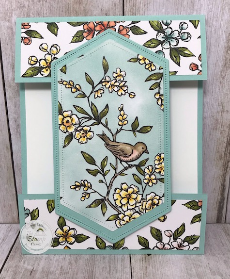 Here's a fun fold card featuring the Bird Ballad Designer Series Paper. This card doesn't have any stamping on it; just paper and dies to create this fun fold card. Details can be found on my blog here: https://wp.me/p59VWq-bfI. #stampinup #thestampcamp #glendasblog #funfold #designerseriespaper