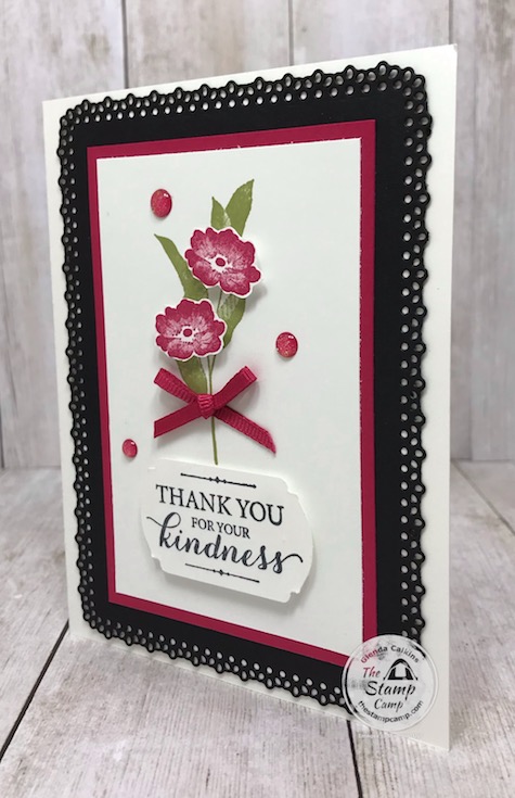 The layered with kindness stamp set from Stampin' Up! is on the retired list which ends on June 2nd. Details for this card and supplies is on my blog here: https://wp.me/p59VWq-bfB. #stampinup #thestampcamp #glendasblog #layeredwithkindness