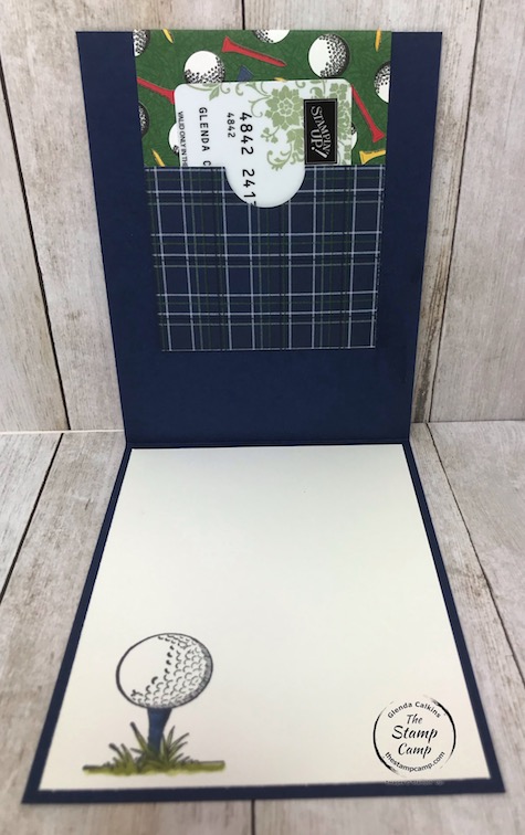 The Clubhouse stamp set and coordinating Country Club Designer Series Paper are perfect for cards for birthday's or Father's Day. Details can be found on my blog here: https://wp.me/p59VWq-aXH . #stampinup #thestampcamp #golf #giftcardholder