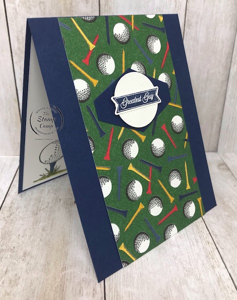 The Clubhouse stamp set and coordinating Country Club Designer Series Paper are perfect for cards for birthday's or Father's Day. Details can be found on my blog here: https://wp.me/p59VWq-aXH . #stampinup #thestampcamp #golf #giftcardholder