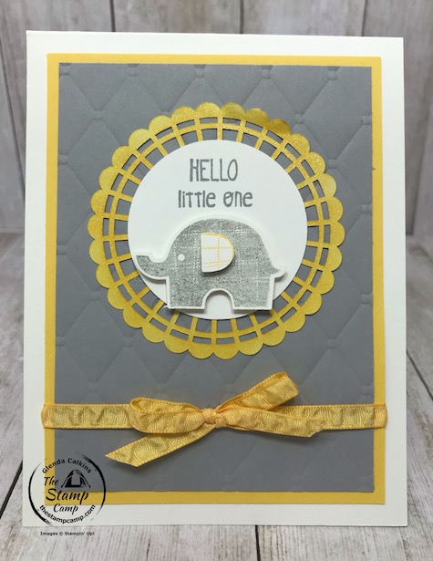 The little Elephant stamp set and coordinating elephant punch create the perfect baby card, shower invitation, children's birthday cards etc. Details are on my blog here: https://wp.me/p59VWq-aYg. #stampinup #elephant #thestampcamp #babycard