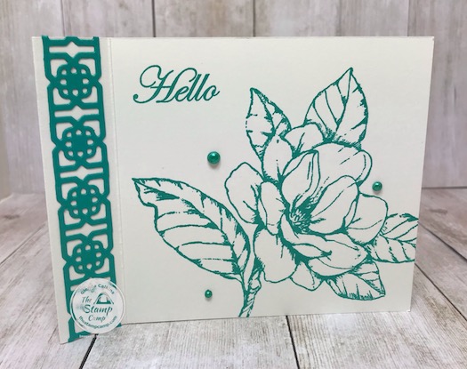 Today's fun fold card is what I call a faux book binding card. I paired it with the Medallion Dies and the Good Morning Magnolia stamp set. A great pairing. Details can be found on my blog here: https://wp.me/p59VWq-bgO. #stampinup #thestampcamp #medalliondies #magnolia