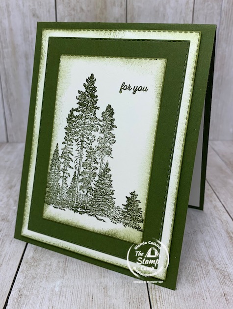 Do you care to take a guess at Which Stampin' Up! Stamp Set has this grouping of trees? When I saw this image I immediately thought of a masculine card and I love the Stitched Rectangle dies. You can create a quick and easy masculine card in no time and the Mossy Meadow ink and card stock color is perfect. Details are on my blog here: https://wp.me/p59VWq-bmi. #masculine #stampinup #thestampcamp #campology